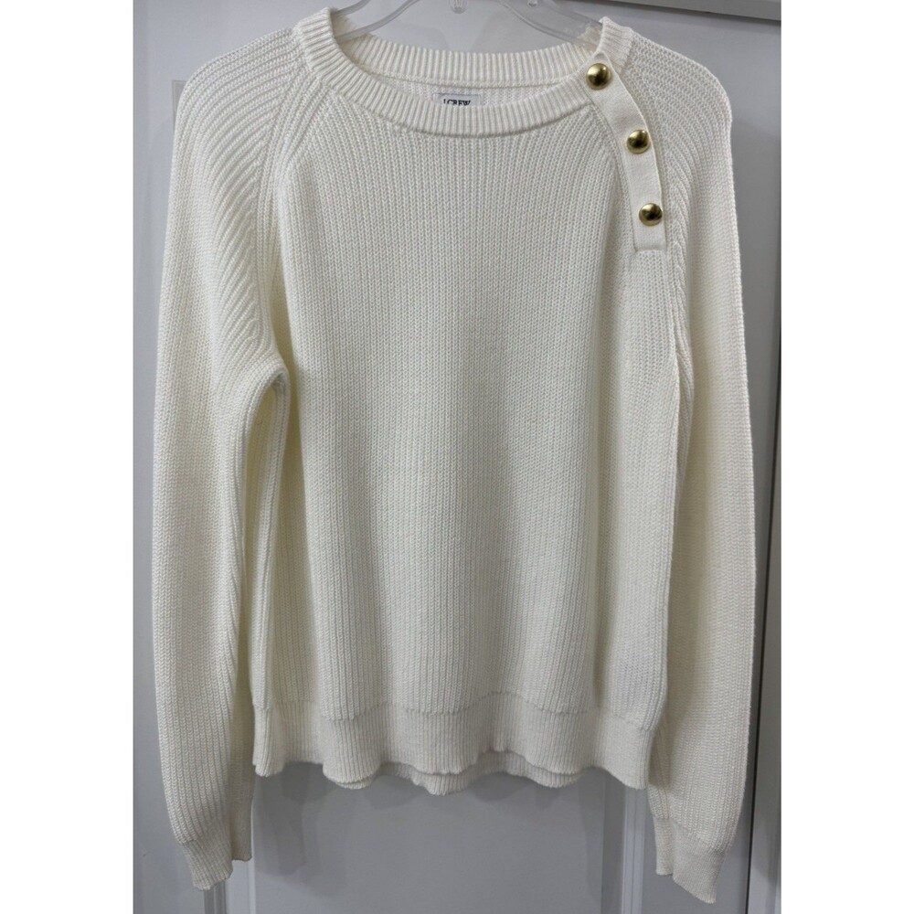 J Crew Women's Button Raglan Crewneck Sweater Pullover Ivory Sz S